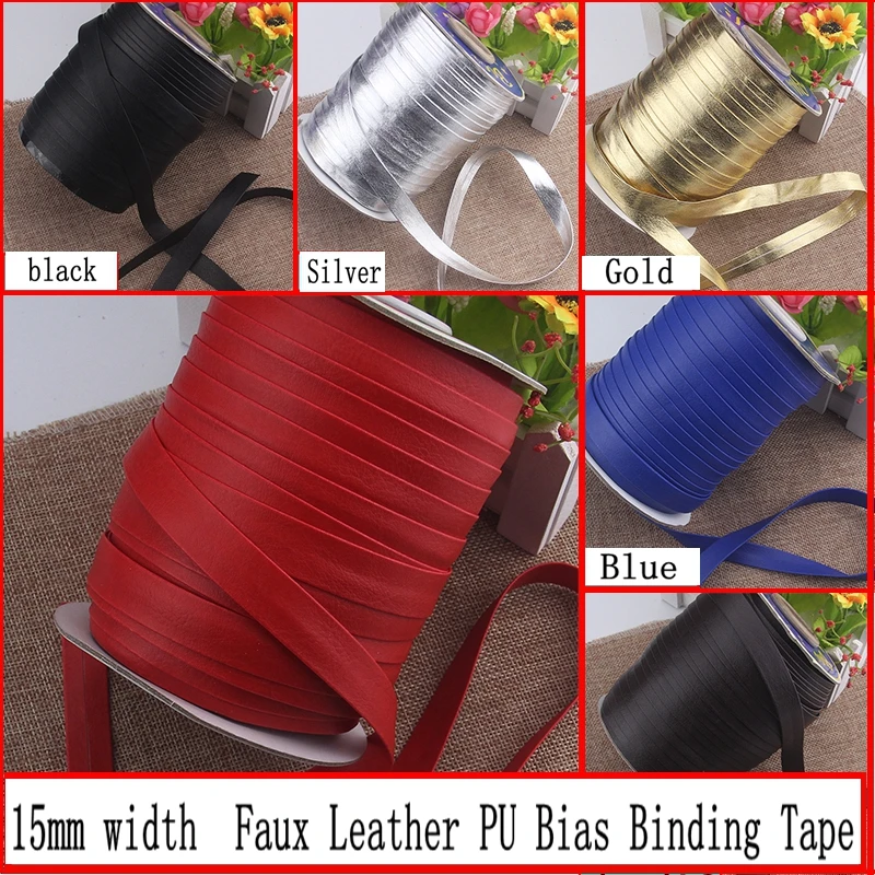 

15mm width Faux Leather PU Bias Binding Tape Bag Dress-making Craft Patchwork Upholstery Sewing Textile Webbing 10 meters/lot