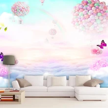 Beibehang Детская комната фон украшение стены Большая фреска 3d обои мечта Роза бабочка Радужное небо Фотообои