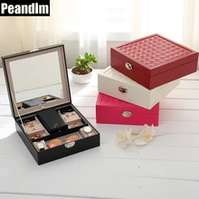 PEANDIM Multifunction Cosmetics&Jewelry Box Movable Big Mirror Storage Box PU Large Capacity Organizer Makeup Case For Travel