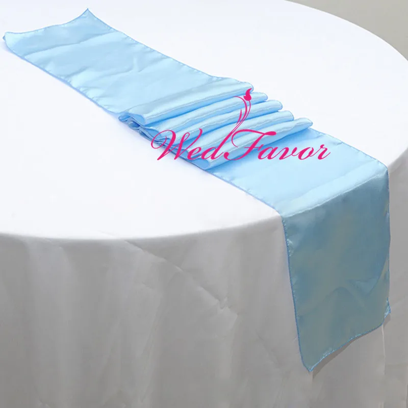 50 шт. 30x275 см атласные настольные бегуны из шелковой ленты настольные флаги скатерти для отеля банкета свадебные украшения стола - Цвет: Light Blue