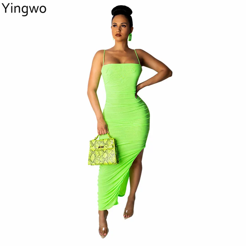 

Green/Black/Apricot Spaghetti Straps Draped Bodycon Dress Plus Size Woman Fashion Sexy Open Back High Legs Midi Dress Online