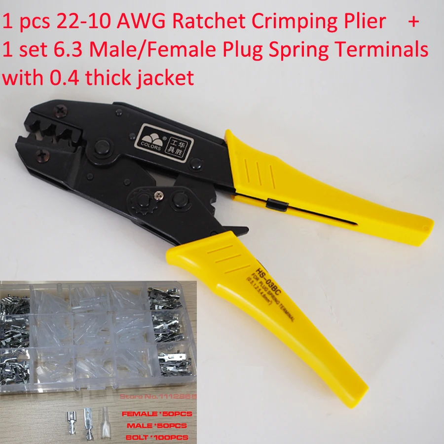 

100sets 6.3MM Female & male bare terminal+1pcs Electrical Crimper Tool Kit Terminal Set Crimping Wire Cutter pliers