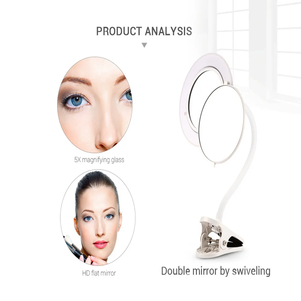 

Gustala Double Mirror Cosmetic 5X Magnifying LED with Clamp Makeup Mirror Cosmetic Mirror