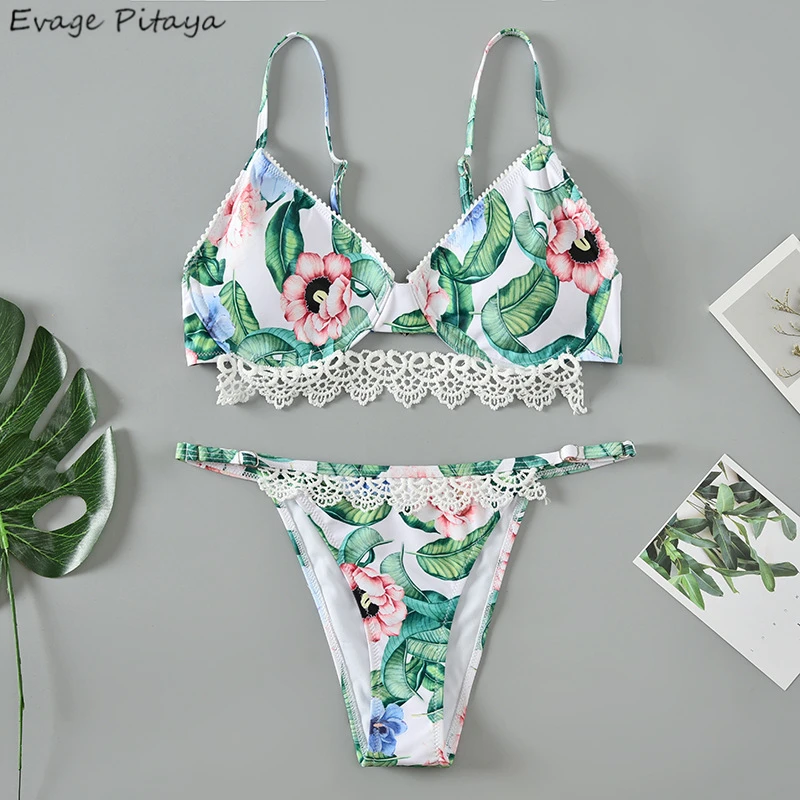 

Evage pitaya hot sale swimwear women 2019 bikinis sexy bikini set Mix styles Underwire Printing thong V neck bikini with lace