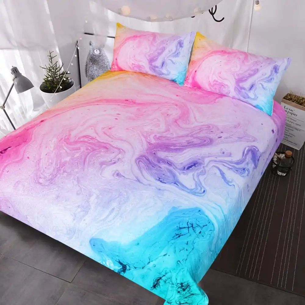 Blessliving Colorful Marble Bedding Set Pastel Pink Blue Purple