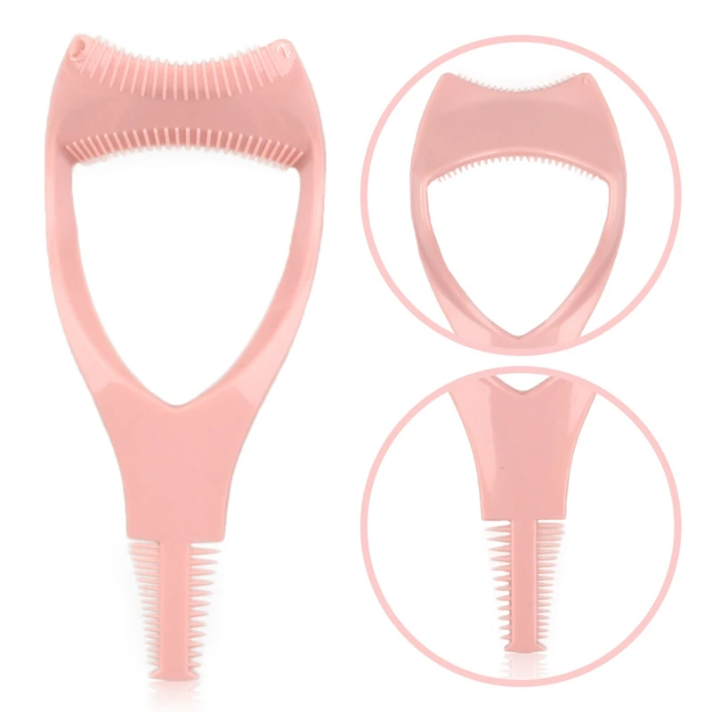 Eyelash Tools 3 in 1 Makeup Mascara Shield Guard Curler Applicator Comb Guide pink plastic