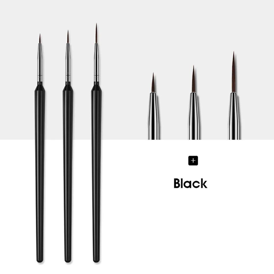 ROHWXY Высококачественная краска для ногтей ing ручка-резак металлизированные для дизайна ногтей кисть гелевая линия окраски кружева Тяговая ручка полоса цветок перо для рисунка на ногтях - Цвет: 3 Pcs Black