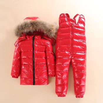 

Children Down Suit Long Zipper White Duck Down Boys Girls Down Jackets Thickening Jacket+Pants 2pcs toddler boy girl clothes