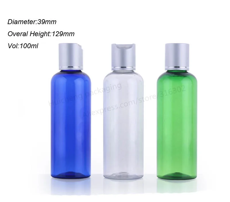 

20 x 100ml DIY pet Bottle With Aluminum Disk Cap 100cc Clear Blue Green Round Shoulder Pet Skin Care Bottle