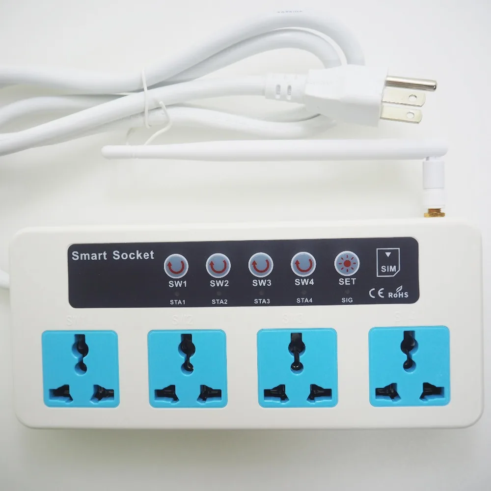 New 4Outlets Switch SC4-GSM Remote Control Mobile Phone/Call/SMS Wireless Smart Extension Electrical Socket Outlet EU/US/UKplug