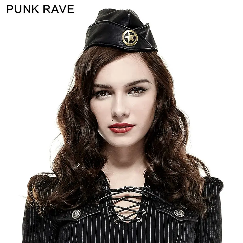 

2018 Soviet PU military ship caps Punk Rave Steampunk cool Black visual kei hat S181