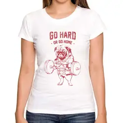 Женская модная футболка с коротким рукавом с принтованным изображением животного, мопса с надписью "Go Hard Or Go Home", женские прикольные