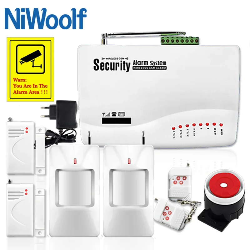 Online GSM10A inalámbrico con cable sistema de alarma GSM teléfono SIM GSM hogar seguridad antirrobo, incluye detector de puerta abierta, detector de movimiento