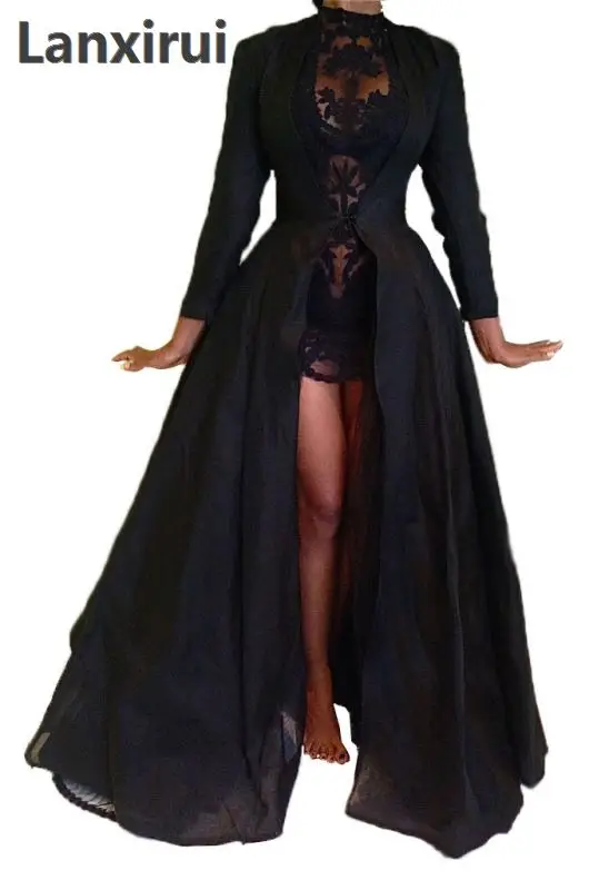 Осенне-зимние модные женские элегантные винтажные сексуальные черные кружевные шифоновые платья с накидкой из 2 частей для вечеринок и ночных клубов