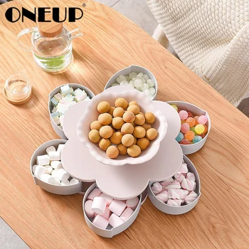 

ONEUP New 6 Grid Rotatable Storage Box for Seeds Nuts Candy Dry Fruits Storage Case for Kids Protect Fruit Case Organizer Tray