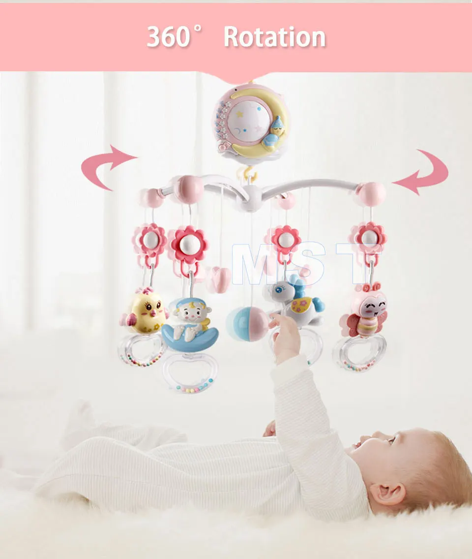 Детские погремушки в кроватку мобильные игрушки держатель вращающаяся кроватка кровать колокольчик с музыкальной коробкой проекция для 0-12 месяцев новорожденный младенец