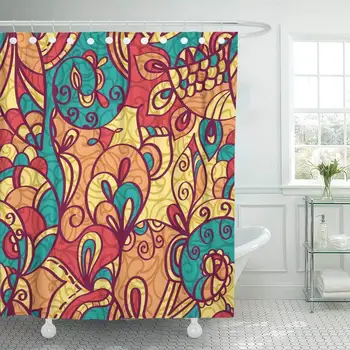 

Shower Curtain with Hooks Blue Graphic Luxury Monochrome with Floral Design Lace Brown Flower Painting Bathroom Curtains