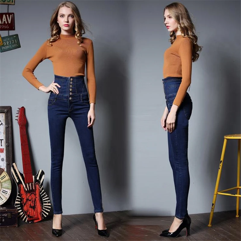 Beste DoreenBow Nieuwe Mode Vrouw Elastische Taille Hoge Taille Skinny Stretch Jeans Vrouwelijke Lente Herfst Plus Size Jeans Potlood Broek 4XL