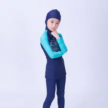 Скромные девушки дышащая Мусульманский купальники ребенком Исламский купальник высокое качество дети с длинным рукавом пляж плавание Костюмы