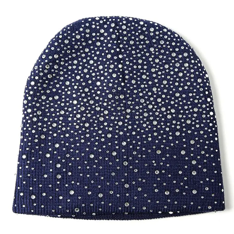 

Winter Warm Knitted Hat Cap Women Female Ladies Girls Half Faced Rhinestone Knit Hats Caps Fashion Skullies Beanies Bonnet Hat