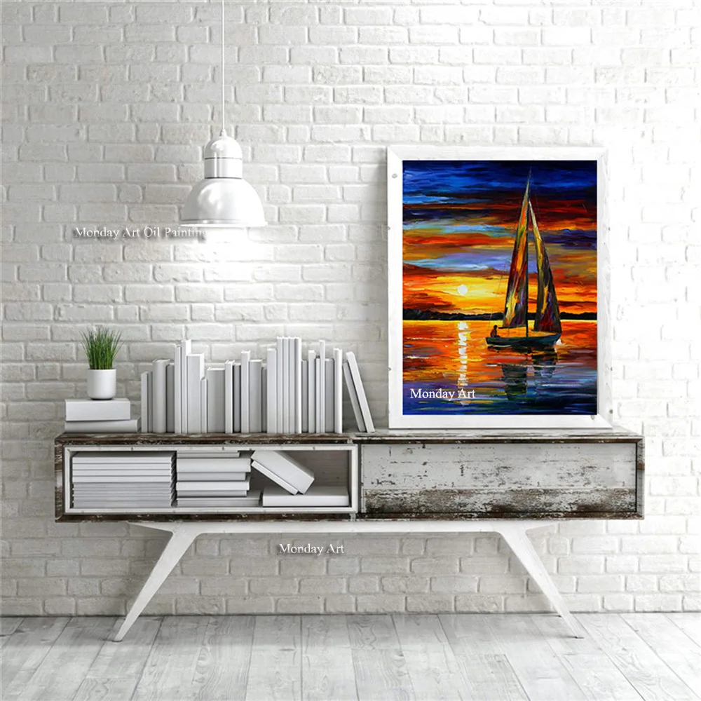 Hot-sale-about-setting-sun-sailing-wholesale-New-Cuadros-Decor-canvas-oil-paintings-home-decoration-unique