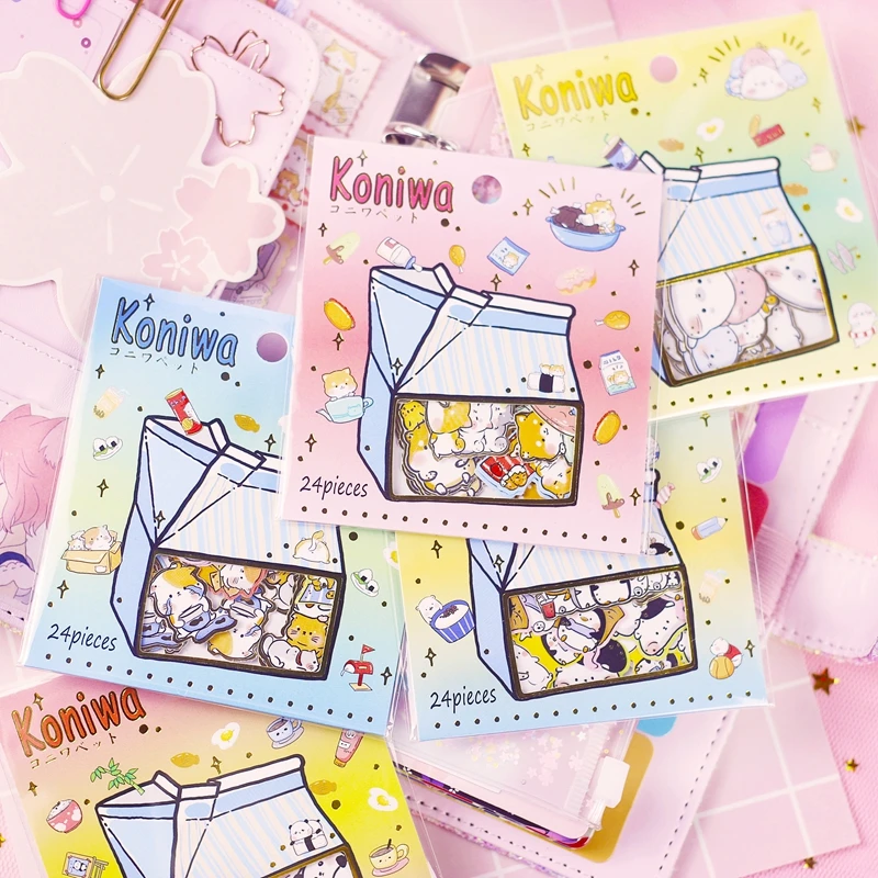 

20sets Kawaii Stationery Stickers Milk Box Cartoon Cat Diary Planner Decorative Mobile Stickers Scrapbooking DIY Craft Stickers