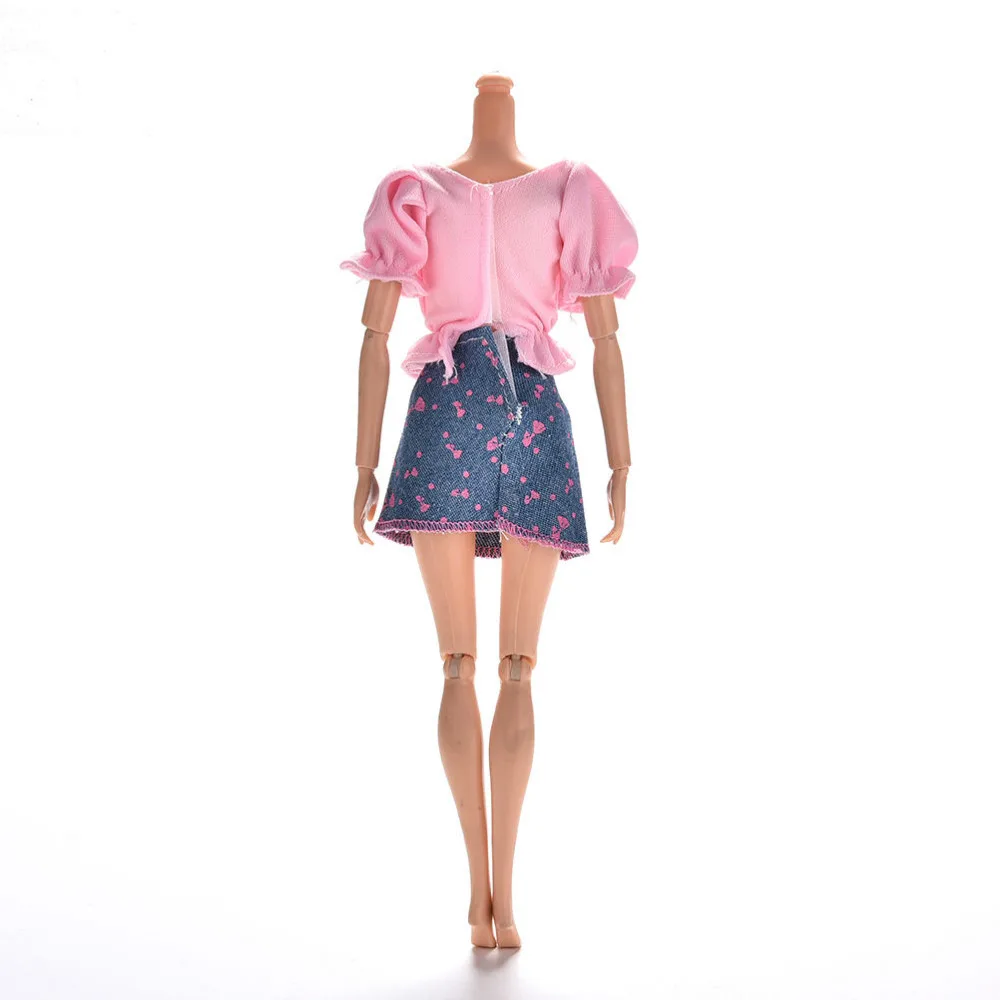 Одежда для кукол летнее Кукольное платье с короткими рукавами и цветочным принтом джинсовая мини-юбка принцессы для куклы, 1 комплект = 1 юбка+ 1 футболка