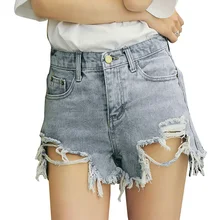Mini shorts sexy ripped short jeans female light blue holes Ulzzang hotpant feminina shorts Low waist denim shorts women bottoms
