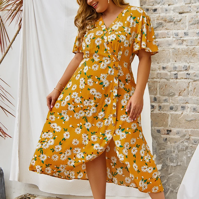 

Dress 2020 loose dress floral dress Office Vintage summer Dresses Midi Floral Female Dress plus size dresses for women 4xl