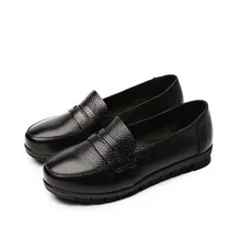 Обувь из натуральной кожи Женские туфли-лодочки обувь без шнуровки для женский, черный Мокасины Весна-осень острый носок Туфли без каблуков женская обувь