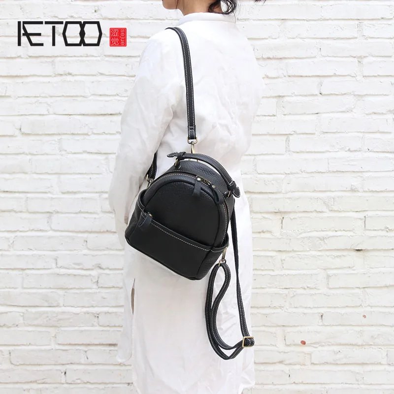 

AETOO 2018 new mini leather shoulder bag female multi-purpose college wind genuine leather soft leather shoulder small backpack