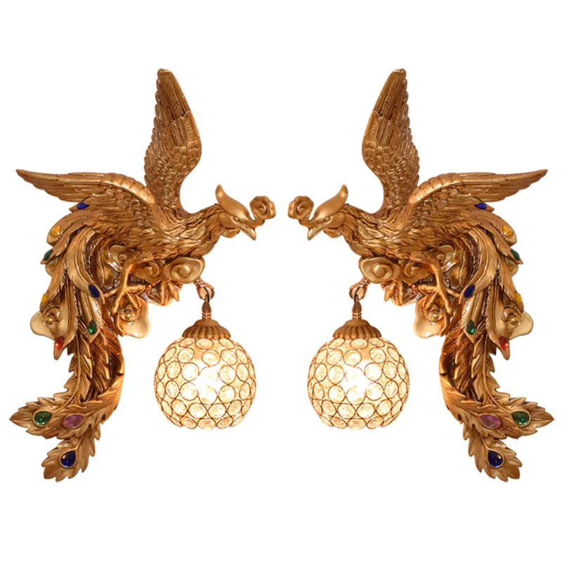 

Modern LED Wall Lamp Art Bar K9 Crystal Gold Peacock Wall Lamp Lighting Fixture Resin Wall Sconce For Bedroom Corridor lamp G716