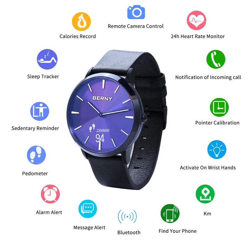  BERNY Bluetooh Hallowmas Smart Heart Rate Smartwatch Sedentary Reminder Sleep monitor relogio intel - 33061798006