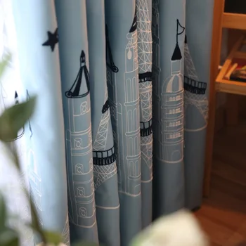 

Kids Curtain Blackout Blue Blackout Curtain Window High Light Shading Castle Curtain Child Room Curtains and Tulle