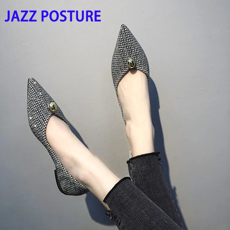 

New women's spring flat shoes pointed ballet shoes rhinestone flat shoes lattice boat shallow mouth women's shoes y166