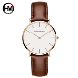 HANNAH Martin Элитный бренд для женщин часы ультра тонкий кожаный ремешок кварцевые модные часы, наручные часы женские часы