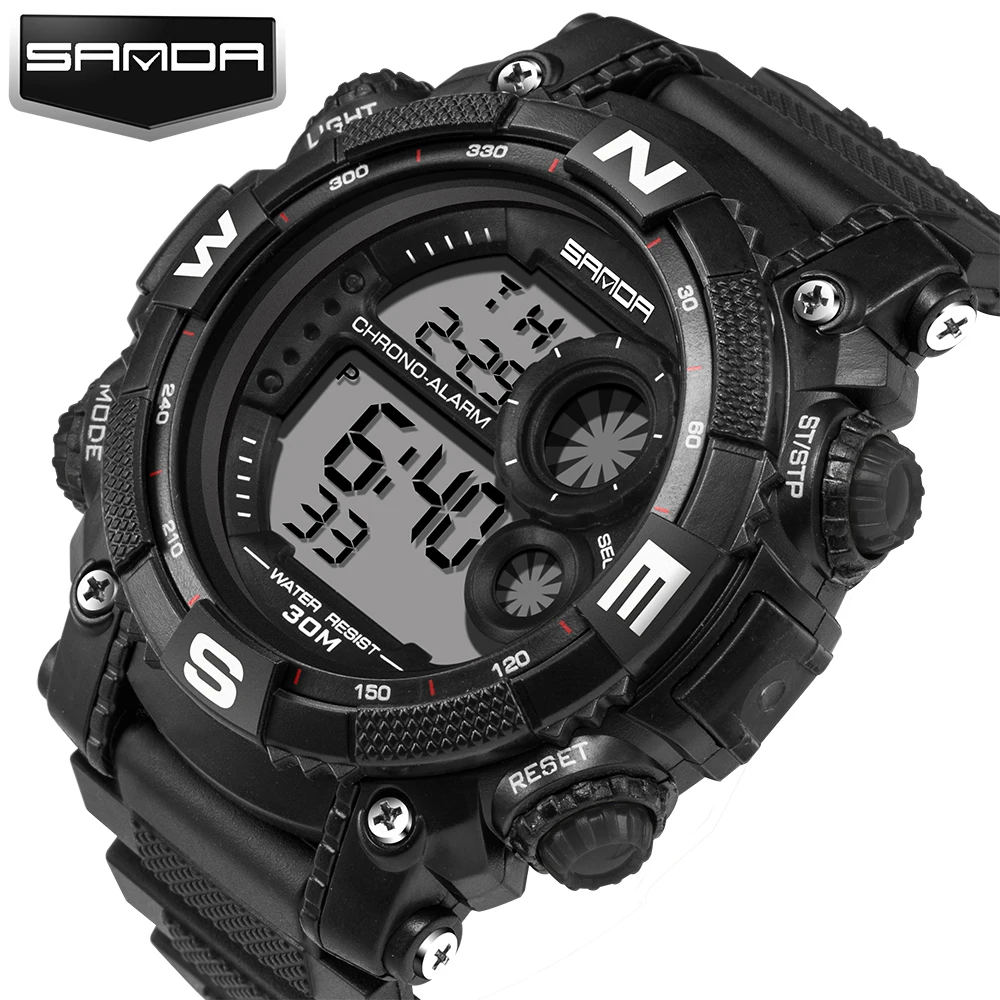 SANDA мужские спортивные часы классические цифровые часы многофункциональные водонепроницаемые модные Универсальные мужские часы секундомер будильник светящийся - Цвет: Black