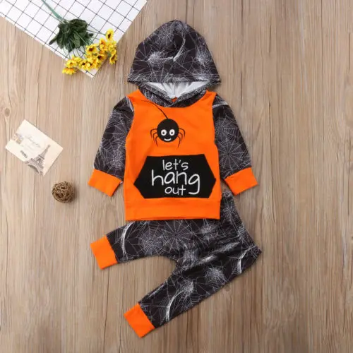

New Halloween Clothes Set Kid Baby Boys Spider Cotton Hooded Tops Hoodies Long Pant Legging Toddler Outfit Chidlren Clothes Set
