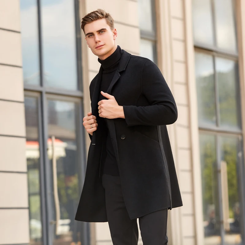 Осень Зима Новая брендовая мужская одежда кашемировое пальто Высокое качество деловая Повседневная Длинная шерстяная куртка кашемировое пальто