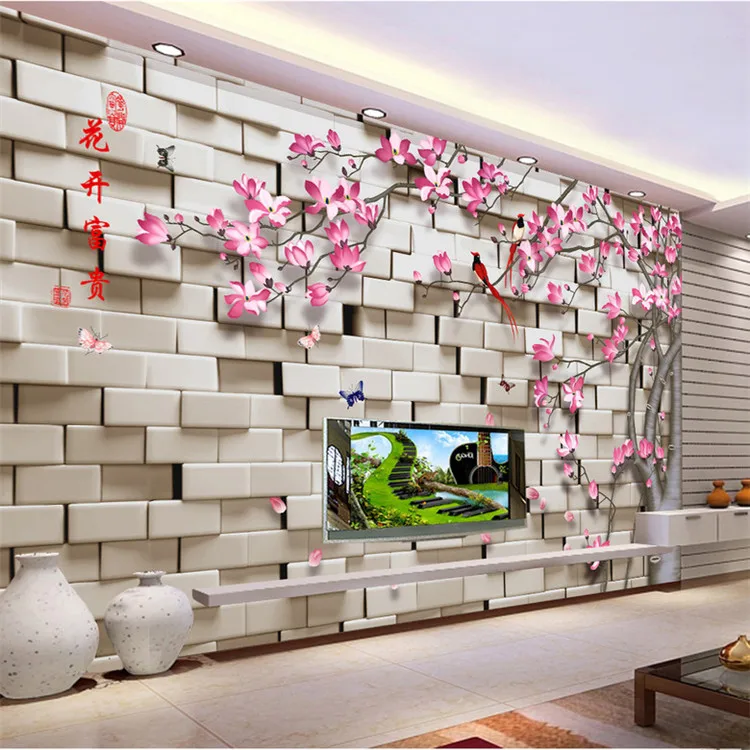 

Customize any size 3D blossom rich trees flowers and birds living room sofa TV background wall mural decoration wallpaper