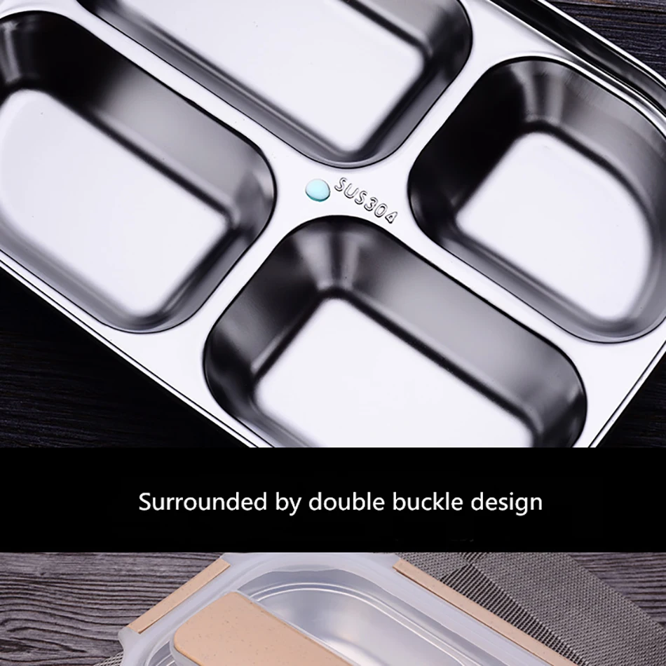 ONEUP stainless steel Lunch box Eco-friendly Wheat Straw Food container with cutlery Bento Box With Compartments Microwavable 12