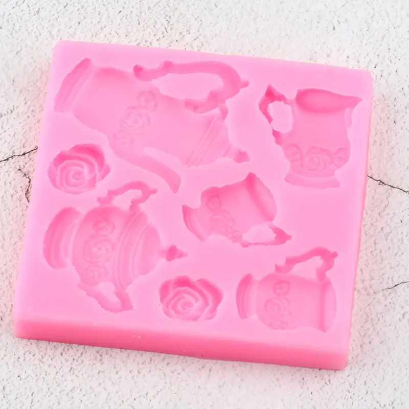 3D чайник силиконовые формы цветок Свадебное Украшение Тортов мастикой форма DIY выпечка кекса глина фимо конфеты шоколадная мастика плесень