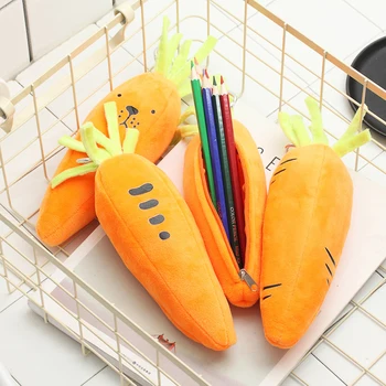 

Novely Carrot Plush School Pencil Case Cute Fruit Pen Bag Storage Pouch Stationery Material Office School Supplies