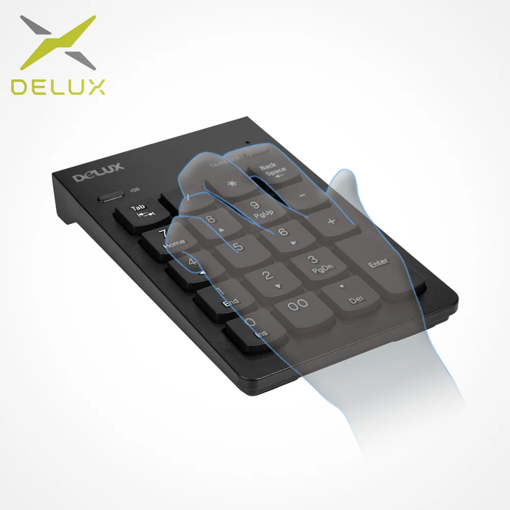 

Delux K300G USB Wireless Numeric Keypad with Sound Switch Ergonomic Ultra-slim Mini Keyboard with Number Lock for Bank Cashier