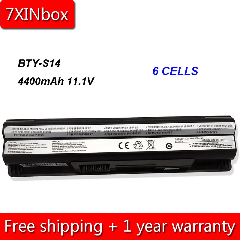 

7XINbox 6Cell 4400mAh 11.1V BTY-S14 BTY-S15 Laptop Battery For MSI GE60 GE70 CR41 CX61 CR70 FX600 FX620 FX720 FX603 MS-1751