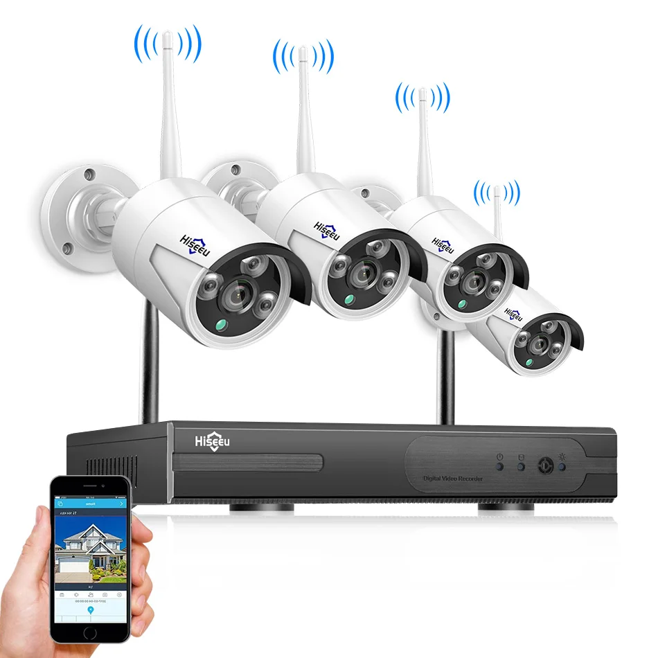 Hiseeu 4CH Wireless NVR Kit P2P 1080P/960P IR home Security waterproof street IP Camera CCTV WIFI video surveillance System kit
