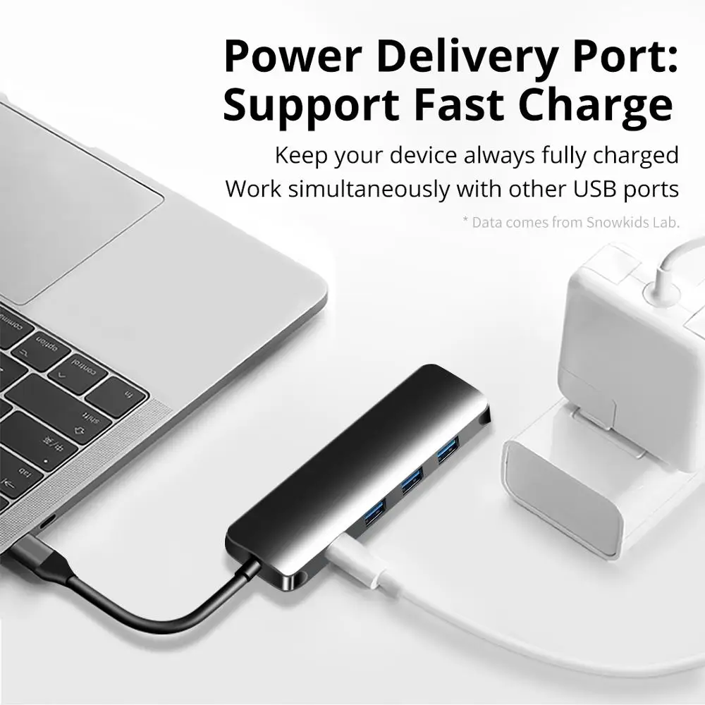 Snowkids USB C концентратора USB-C до 3,0 концентратор HDMI Thunderbolt 3 адаптер для MacBook samsung Galaxy S10 плюс huawei P30 Pro Тип C USB HUB