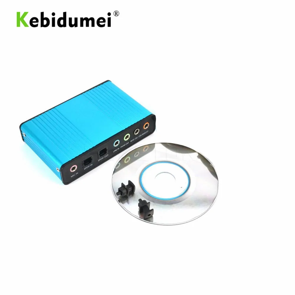 

kebidumei Blue 6 Channel External Sound Card 5.1 Surround Sound USB 2.0 External Optical Audio Sound Card Adapter for PC Laptop