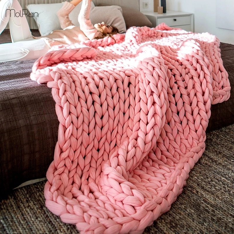 

High Quality Throw Blanket for Adults Sofa Bedroom Travel Solid Thread Blanket Warm Winter Handmade Thick Yarn Home Use Blanket