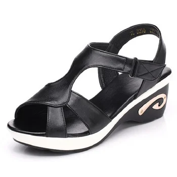 

Plus Size 25-61 Sandals Women Genuine Leather Sandalias Shoes Woman Wedges Sandals Flops Platform high-heeled Women Shoes